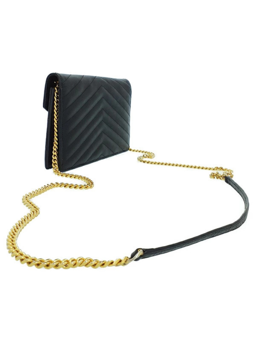 Saint Laurent Chain Envelope Wallet Monogram Paris Brown